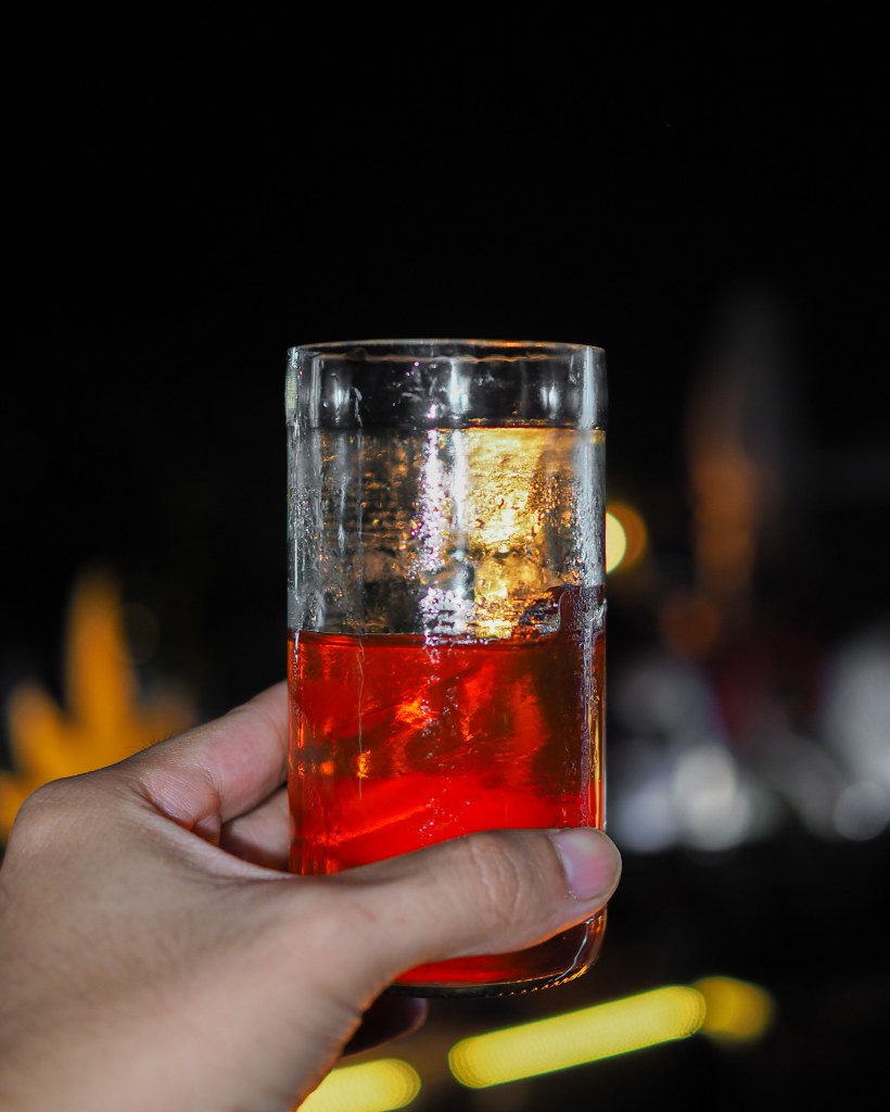 Handcrafted upcycled glassware made from repurposed glass bottles at the Rosewood Phnom Penh Cocktail Festival.